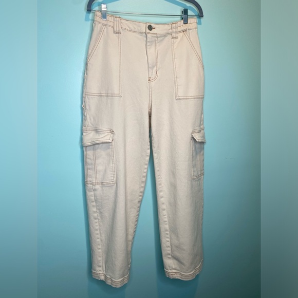 Madden NYC Cargo Pants Women XL Off White Elastic Waist High Rise - Picture 1 of 9